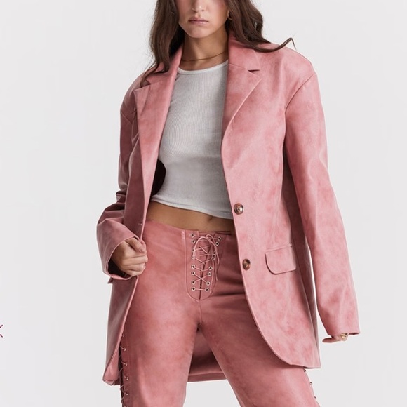 House of CB Jackets & Blazers - House of CB Womens Kiera Oversize Faux Leather Jacket Size Large Pink NWT